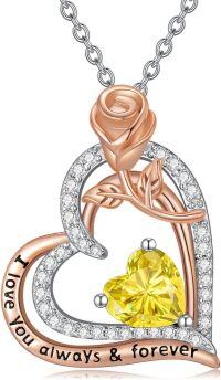 wholesale 925 Sterling Silver Rose Birthstone Necklace Heart Pendant Jewelry Gift for Women-11-November