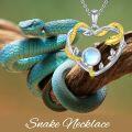 wholesale 925 Sterling Silver Yellow Gold Plated Moonstone Snake Heart Pendant Necklace for Women-0-4