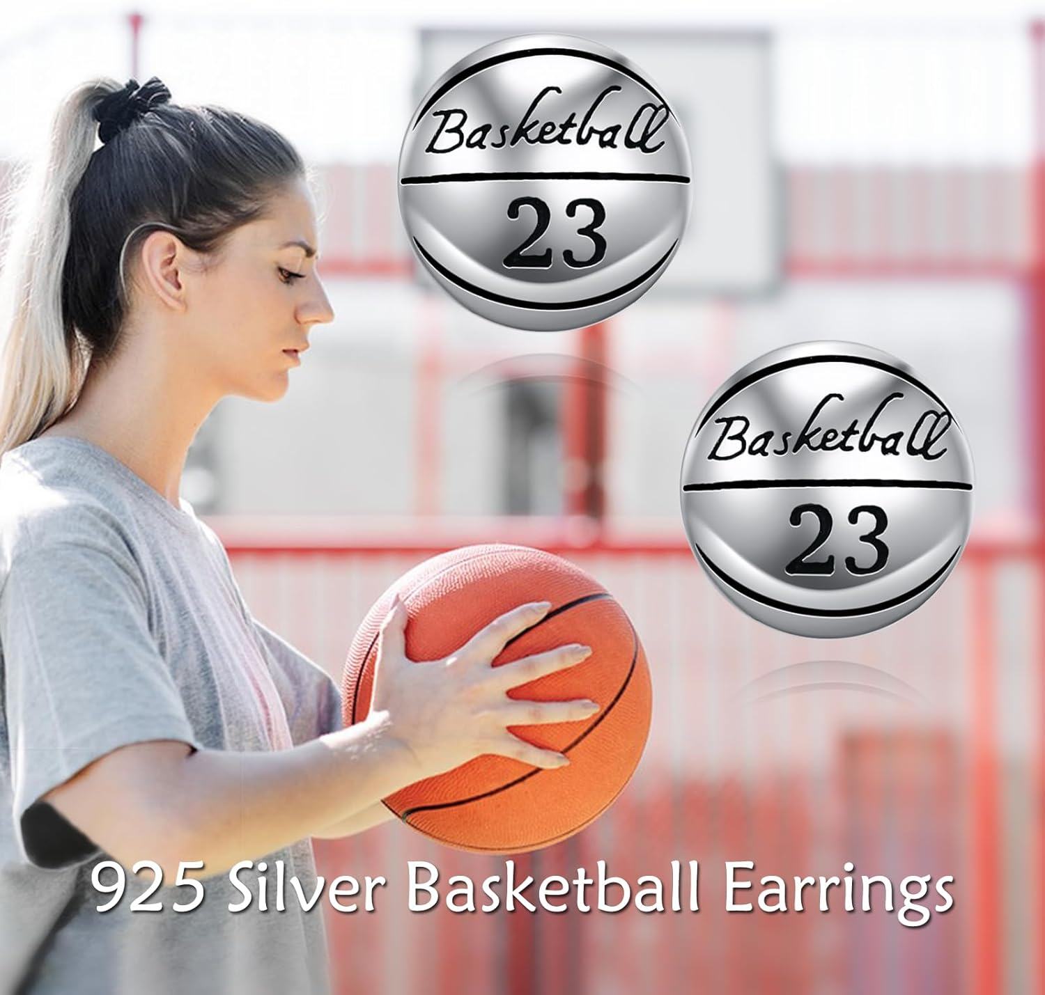 925 Sterling Silver Basketball 23 Stud Earrings Sporty Gift for Her-0-5