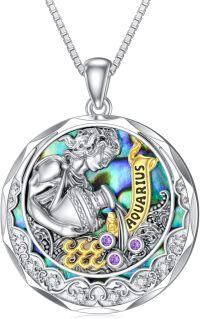 wholesale TOUPOP Aquarius Zodiac Necklace S925 Sterling Silver Constellation Pendant Astrology Horoscope Jewelry Amethyst Birthstone Necklace Abalone Jewelry Birthday Gifts For Women -undefined