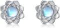 wholesale 925 Sterling Silver Lotus Flower Moonstone Stud Earrings for Women Girls -0-0