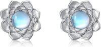 wholesale 925 Sterling Silver Lotus Flower Moonstone Stud Earrings for Women Girls -Lotus