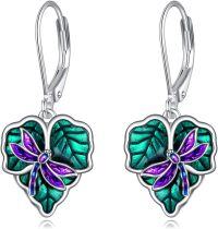 wholesale 925 Sterling Silver Green Purple Leaves Ladybug Dragonfly Snail Spider Frog Drop Earrings Gift for Her-Dragonfly