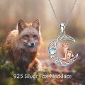 wholesale 925 Sterling Silver Celtic Moon Fox Pendant Necklace with Rose Gold Plated and Blue Opal Stone-0-3