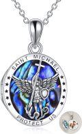 wholesale 925 Sterling Silver Saint Michael Locket Pendant with Labradorite Stone and Photo Insert Chain for Women Men Protection Faith Gift-0-0