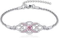 wholesale 925 Sterling Silver Irish Birthstone Celtic Knot Infinity Bracelet-10-Oct-Pink Tourmaline