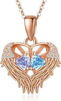 wholesale Sterling Silver 2 Birthstones Angel Wings Necklace for Women-06-12-Jun-Dec