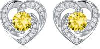 wholesale 925 Sterling Silver Birthstone Heart Stud Earrings Jewelry Gifts for Women-Silver-11-Nov-Zirconia