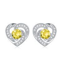 wholesale 925 Sterling Silver Birthstone Heart Stud Earrings Jewelry Gifts for Women-Silver-11-Nov-Zirconia