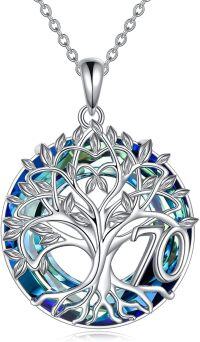 wholesale 925 Sterling Silver 70th Birthday Gifts for Women - Tree of Life Necklace with Blue Crystal Mothers Day Christmas s for Mother Wife-70th