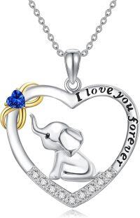wholesale 925 Sterling Silver Birthstone Elephant Heart Necklace for Women-September