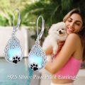 wholesale 925 Sterling Silver Teardrop Moonstone & Black Cat Paw Print Leverback Drop Earrings-0-4