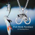 wholesale 925 Sterling Silver Fishing Hook & Fish Pendant Necklaces for Men Women-0-2