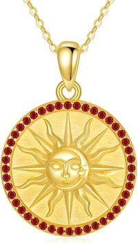 wholesale 925 Sterling Silver Gold Plated Sun Coin Necklace for Women with Birthstone Celestial Jewelry Gift-01-January