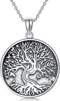 wholesale 925 Sterling Silver Tree of Life Pendant Necklace with Round Shape and Stone Elements for Women & Men-Tree of Life-3