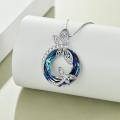 wholesale 925 Sterling Silver Butterfly Circle Blue Crystal Cubic Zirconia Pendant Necklace For Women-0-1