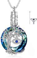 wholesale 925 Sterling Silver Blue Crystal Tree of Life Evil Eye Urn Keepsake Locket Necklace for Ashes Memorial  48 Chain Included-0-0