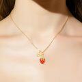 wholesale 925 Sterling Silver & Zircon Strawberry Flower Necklace for Women - 0.59 Red Pendant, 18+2 Chain - Joyful Fruit Jewelry Gift-0-2