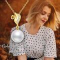 TOUPOP 14K Gold Freshwater Pearl Dolphin Flower Pendant Necklace-0-3