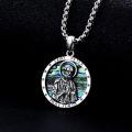 wholesale 925 Sterling Silver & Abalone Shell St. Peter Medal Necklace – 22mm Round Religious Pendant with Adjustable 20  Chain for Women-0-1
