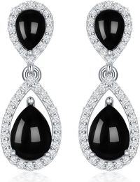 wholesale Sterling Silver Moissanite Birthstone Dangle Earrings for Women-13-BlackOnyx