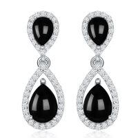 wholesale 925 Sterling Silver Moissanite Birthstone Dangle Earrings for Women-13-BlackOnyx