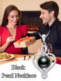 TOUPOP Sterling Silver Black Pearl Love Heart Necklace-0-4