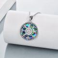 wholesale 925 Sterling Silver Viking Compass Rune Vegvisir Pendant Necklace for Women and Moms with Abalone Shell Centerpiece-0-2