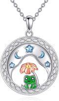 wholesale 925 Sterling Silver Moon & Flower Frog Pendant Necklace - Cute Charm s for Girls and Women-0-0