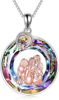 wholesale 925 Sterling Silver Rainbow Crystal Sisters Forever Love Pendant Necklace for Women-3 Sisters-Purple Circle Crystal-3 Sisters-Purple Circle Crystal