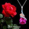 TOUPOP Sterling Silver Pink Crystal June Birth Flower Rose Pendant Necklace-0-4