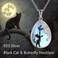 wholesale 925 Sterling Silver Teardrop Pendant with Blue Butterfly and Black Cat Design - Mothers Day Gift for Her-0-5