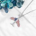 wholesale 925 Sterling Silver Airplane Necklace with USA Flag Design - Red White Blue 4th of July Jewelry - Nickel Free Hypoallergenic Gift for Women-0-4