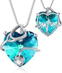 wholesale 925 Sterling Silver Birthstone Stethoscope Necklace for Nurse Doctor Med Student-925 Silver#03-March-Aquamarine