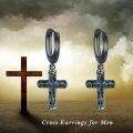 wholesale Black 925 Sterling Silver Cross Huggie Hoop Dangle Earrings with Abalone Shell Inlay-0-5