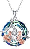 wholesale 925 Sterling Silver Blue Crystal Mother & Child Pendant with Pink Roses - Perfect Gift for Mom-0-5