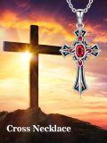 wholesale 925 Sterling Silver Red Crystal Gothic Cross Pendant Necklace  for Women-0-5