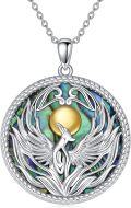 wholesale 925 Sterling Silver Green Abalone Shell Phoenix Bird Round Pendant Necklace for Women-0-0