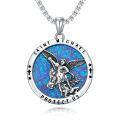 wholesale 925 Sterling Silver Saint Michael Archangel Blue Opal Round Pendant Necklace-0-0