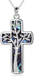 wholesale 925 Sterling Silver Tree of Life Abalone Shell Inlay Cross Pendant Necklace for Women Men Christmas Gift-0-0