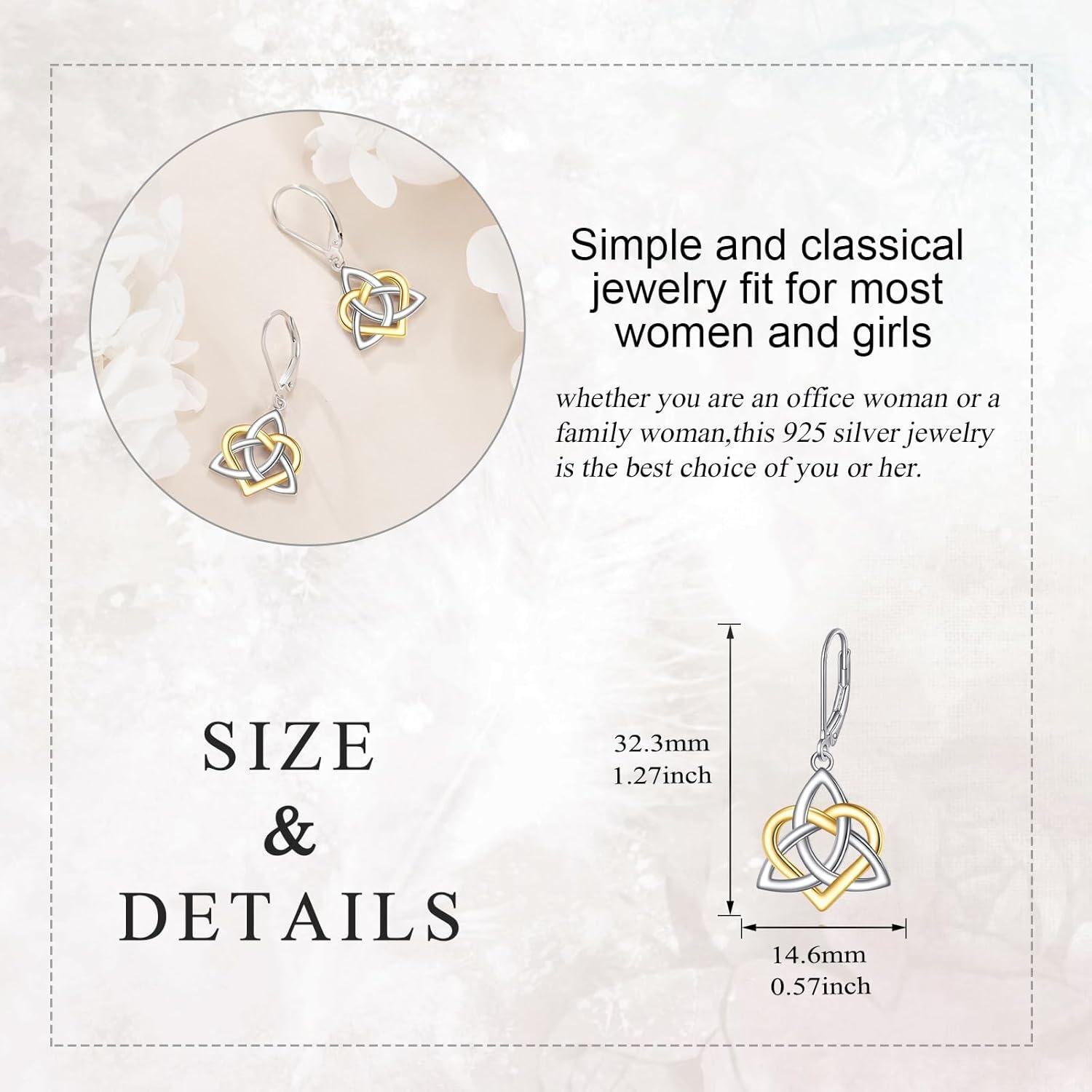Sterling Silver Celtic Knot Heart Dangle Earrings for Women Gifts-0-3