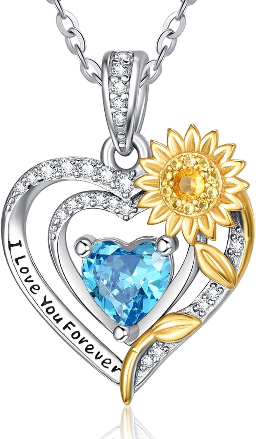 Sterling Silver Sunflower Birthstone Pendant Necklace for Women-12-Dec