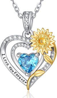 wholesale Sterling Silver Sunflower Birthstone Pendant Necklace for Women-12-Dec