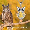 wholesale 925 Sterling Silver Owl Pendant Necklace With Amber And Crystal Details-0-5
