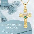 wholesale 925 Sterling Silver Plated 18K Gold  Claddagh Cross Necklace for Women with Emerald Green Stone Celtic Pendant Irish  for Her Birthday or Baptism 18+2 Chain-0-5