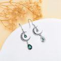 wholesale 925 Sterling Silver Crescent Moon Drop Earrings with Green Gemstones and Antique Finish-0-3