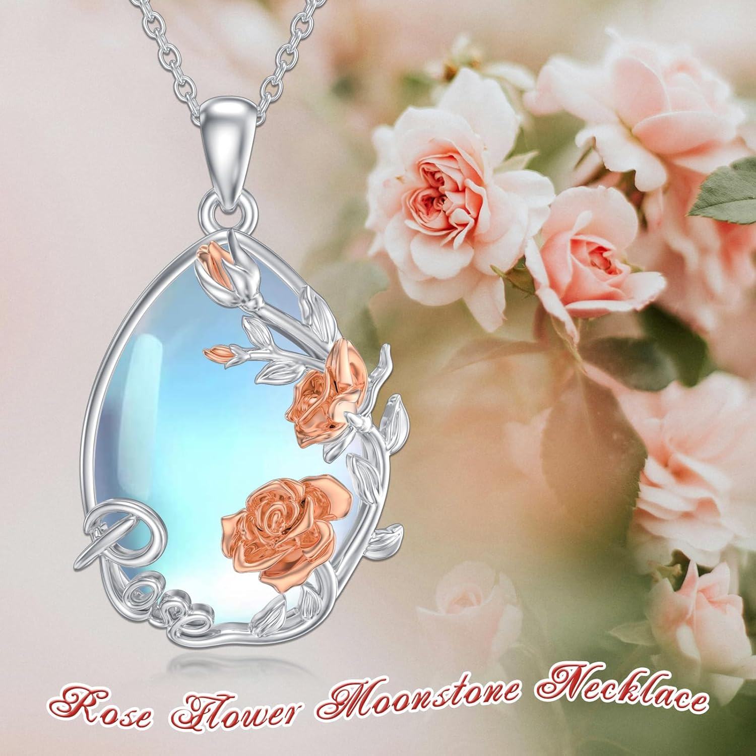 925 Sterling Silver Blue Agate Floral Pendant Necklaces for Women - Rose & Lily Design-0-3