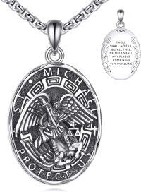 wholesale 925 Sterling Silver Saint Michael Archangel Protection Medal Necklace with Chain Gift for Women and Men-A-02 St Michael