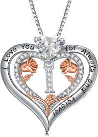 wholesale Sterling Silver Rose Pendant Necklace A Z Initial Letter Heart Jewelry for Women Valentine Mother s Day Birthday Gifts for Her-Letter I