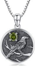 wholesale Silver Synthetic Stone Raven Pendant Crow Round Necklace Gift for Women-0-46